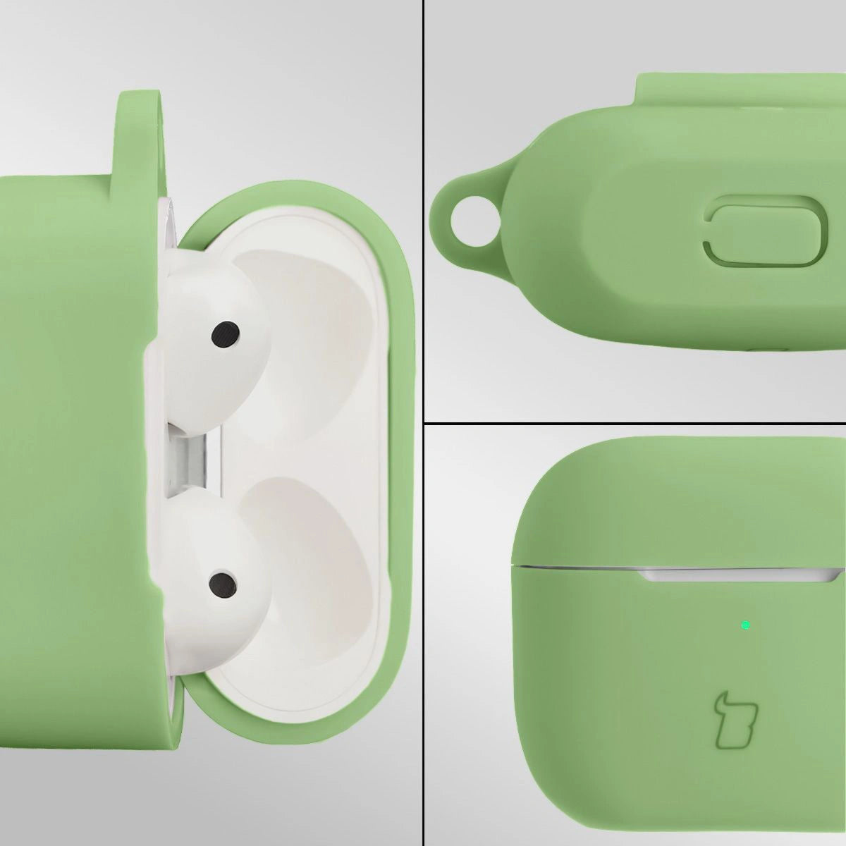 Silikonhülle mit Karabiner für AirPods 3, Bizon Case Headphone Silicone, Hellgrün