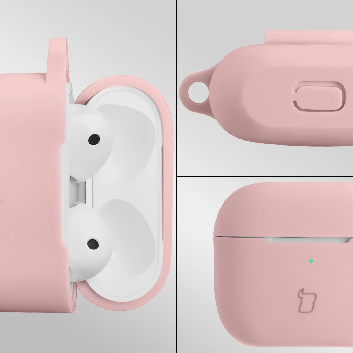 Silikonhülle mit Karabiner für AirPods 3, Bizon Case Headphone Silicone, Hellrosa