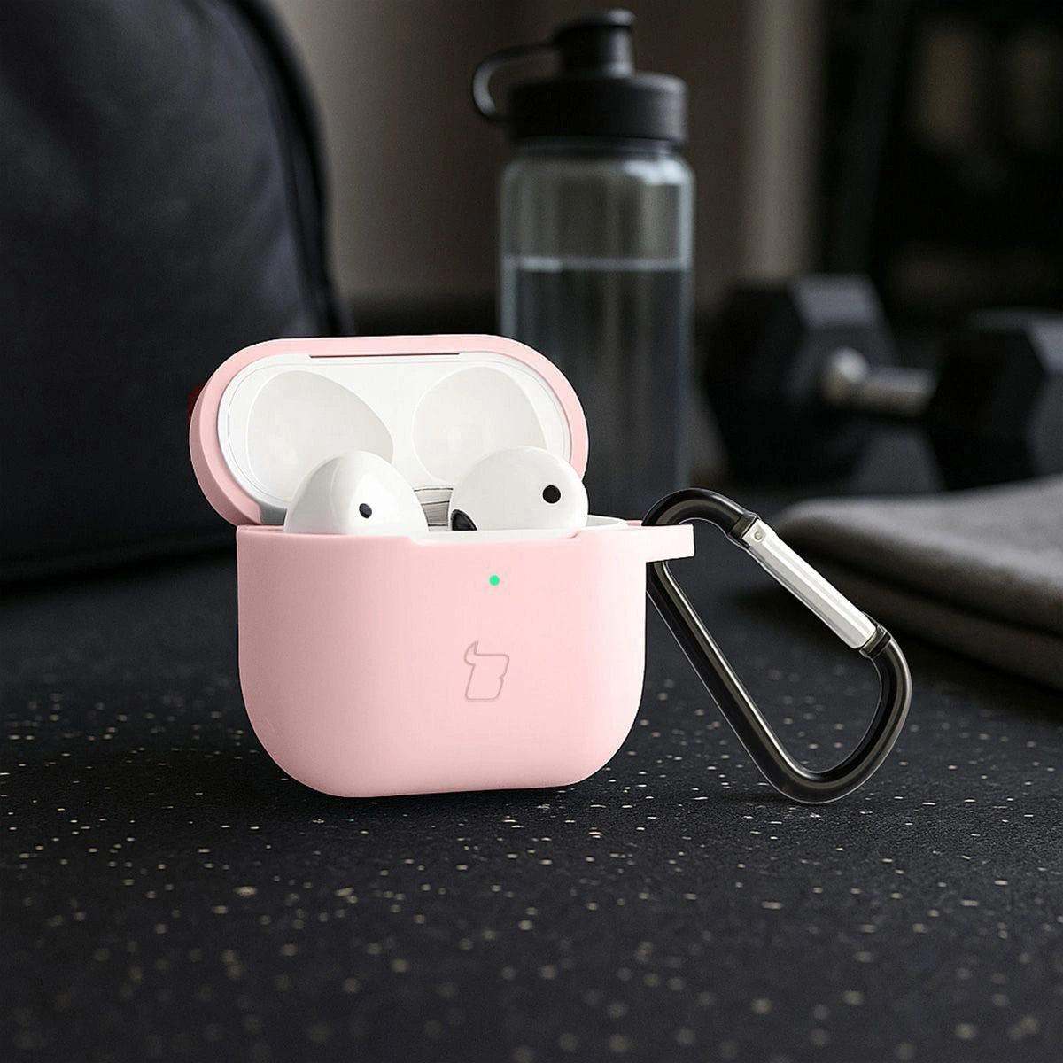 Silikonhülle mit Karabiner für AirPods 3, Bizon Case Headphone Silicone, Hellrosa