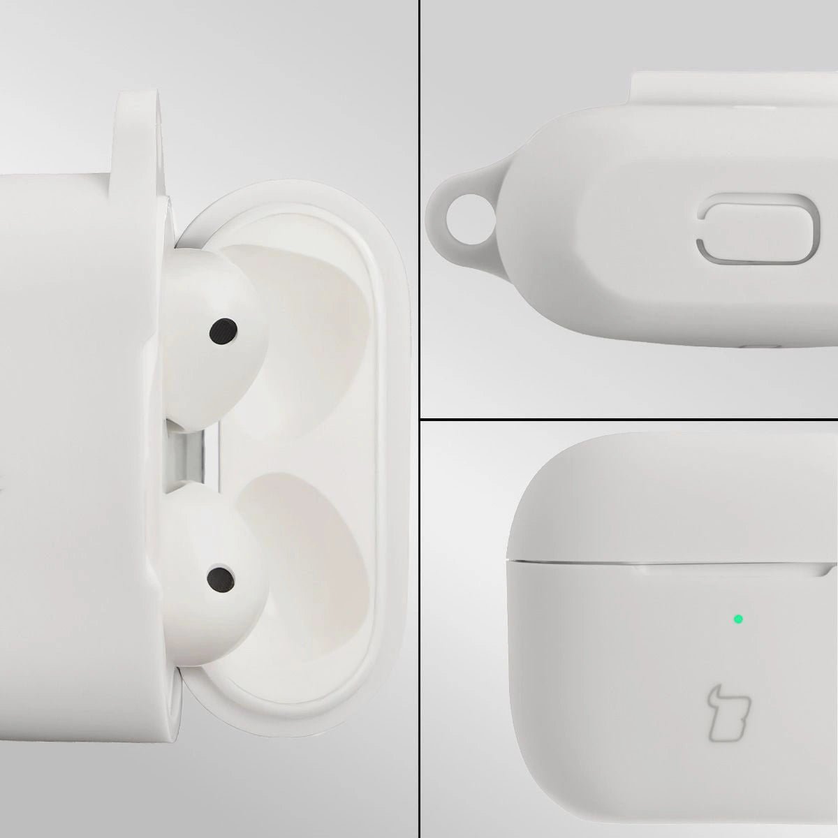 Silikonhülle mit Karabiner für AirPods 3, Bizon Case Headphone Silicone, Weiß