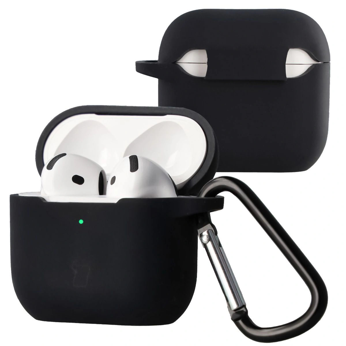 Silikonhülle mit Karabiner für AirPods 4, Bizon Case Headphone Silicone, Schwarz