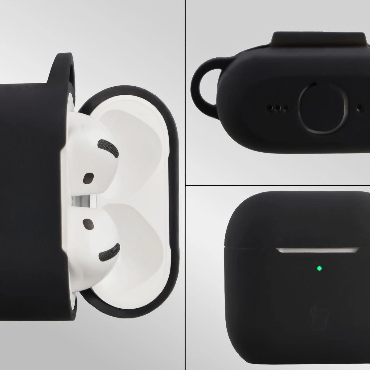 Silikonhülle mit Karabiner für AirPods 4, Bizon Case Headphone Silicone, Schwarz