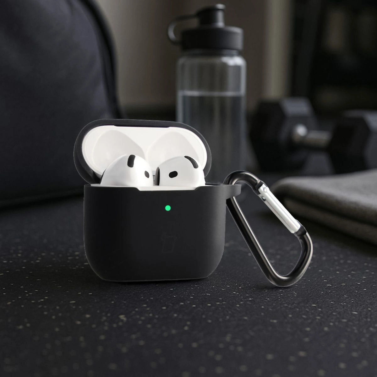Silikonhülle mit Karabiner für AirPods 4, Bizon Case Headphone Silicone, Schwarz
