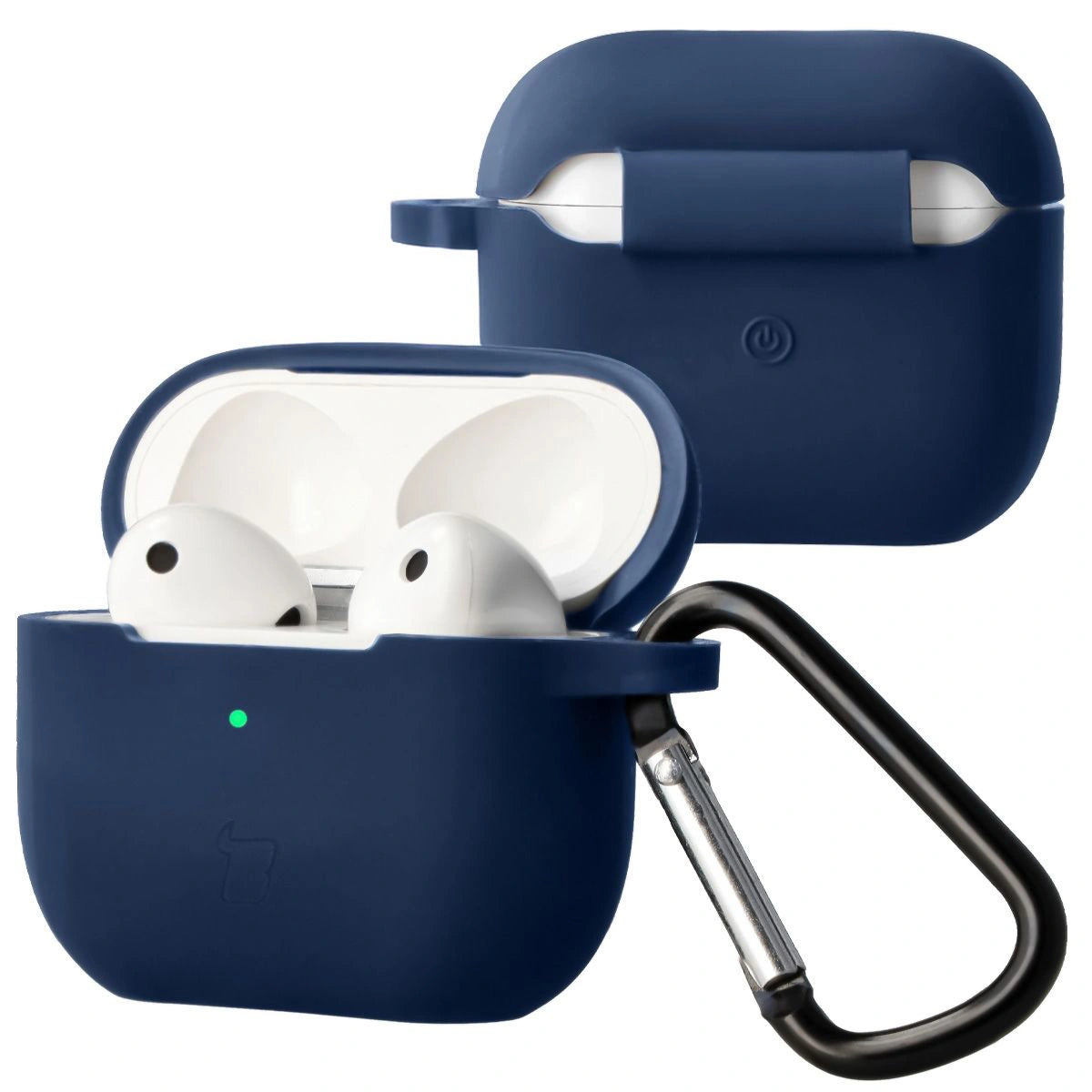 Silikonhülle mit Karabiner für AirPods 4, Bizon Case Headphone Silicone, Dunkelblau