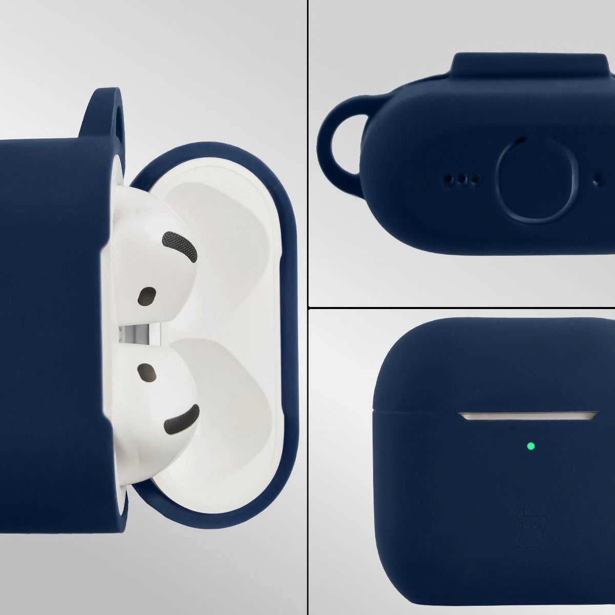Silikonhülle mit Karabiner für AirPods 4, Bizon Case Headphone Silicone, Dunkelblau