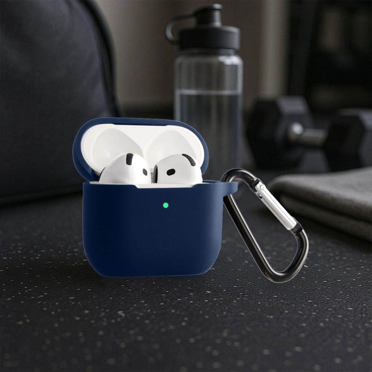 Silikonhülle mit Karabiner für AirPods 4, Bizon Case Headphone Silicone, Dunkelblau