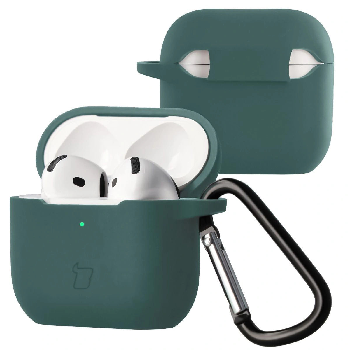 Silikonhülle mit Karabiner für AirPods 4, Bizon Case Headphone Silicone, Dunkelgrün