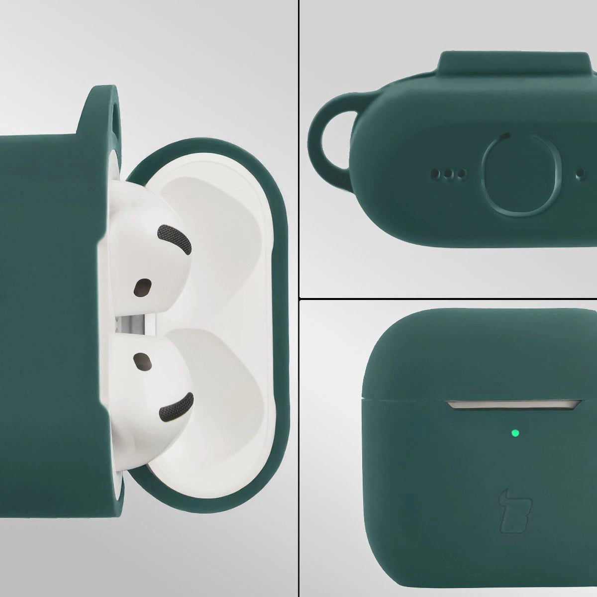 Silikonhülle mit Karabiner für AirPods 4, Bizon Case Headphone Silicone, Dunkelgrün