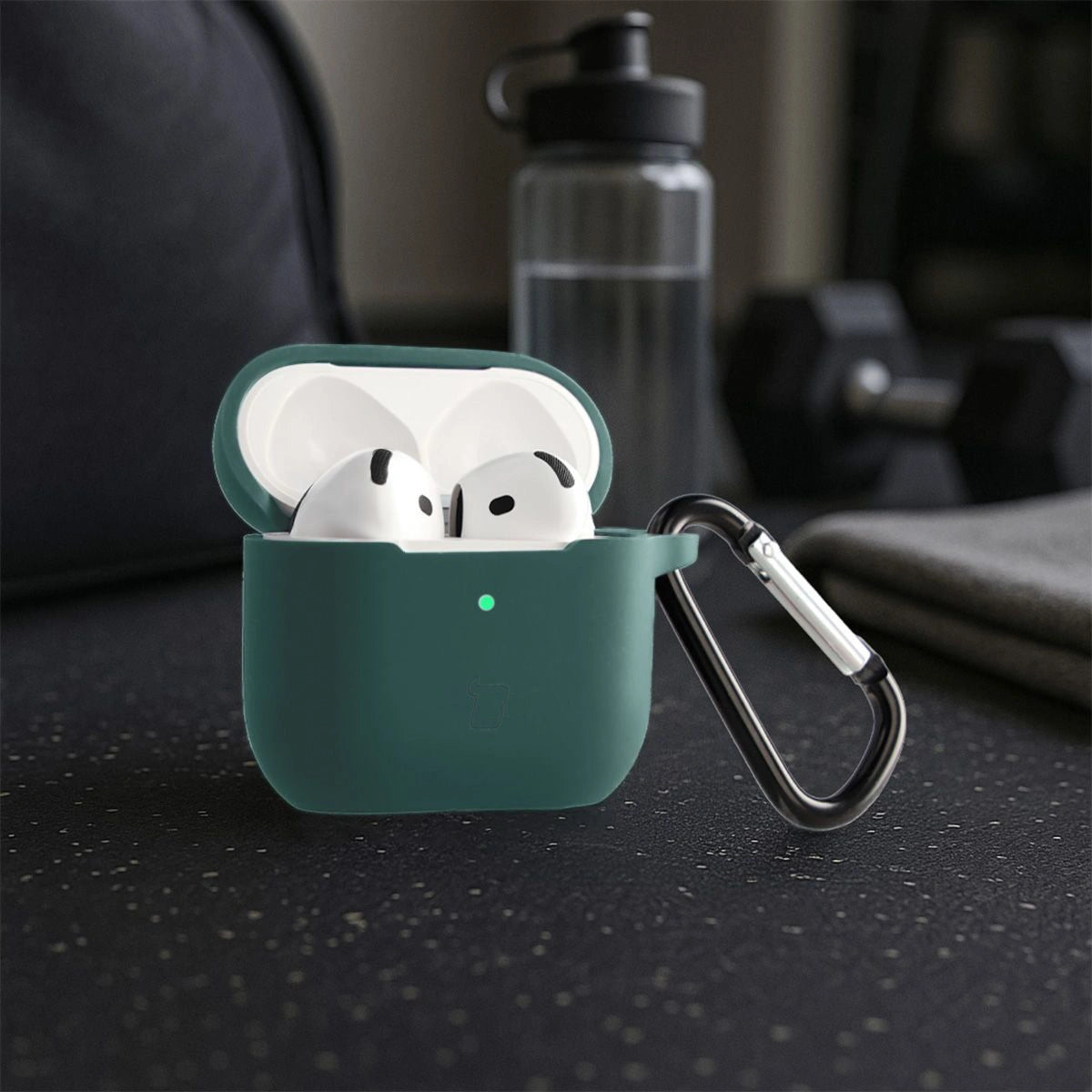 Silikonhülle mit Karabiner für AirPods 4, Bizon Case Headphone Silicone, Dunkelgrün