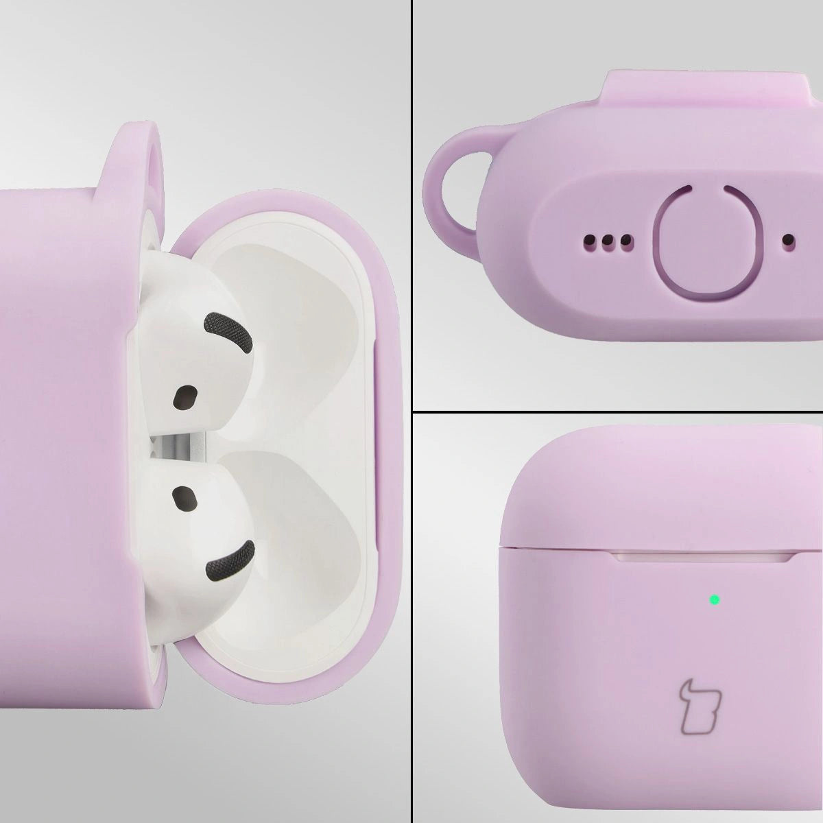 Silikonhülle mit Karabiner für AirPods 4, Bizon Case Headphone Silicone, Lavendel