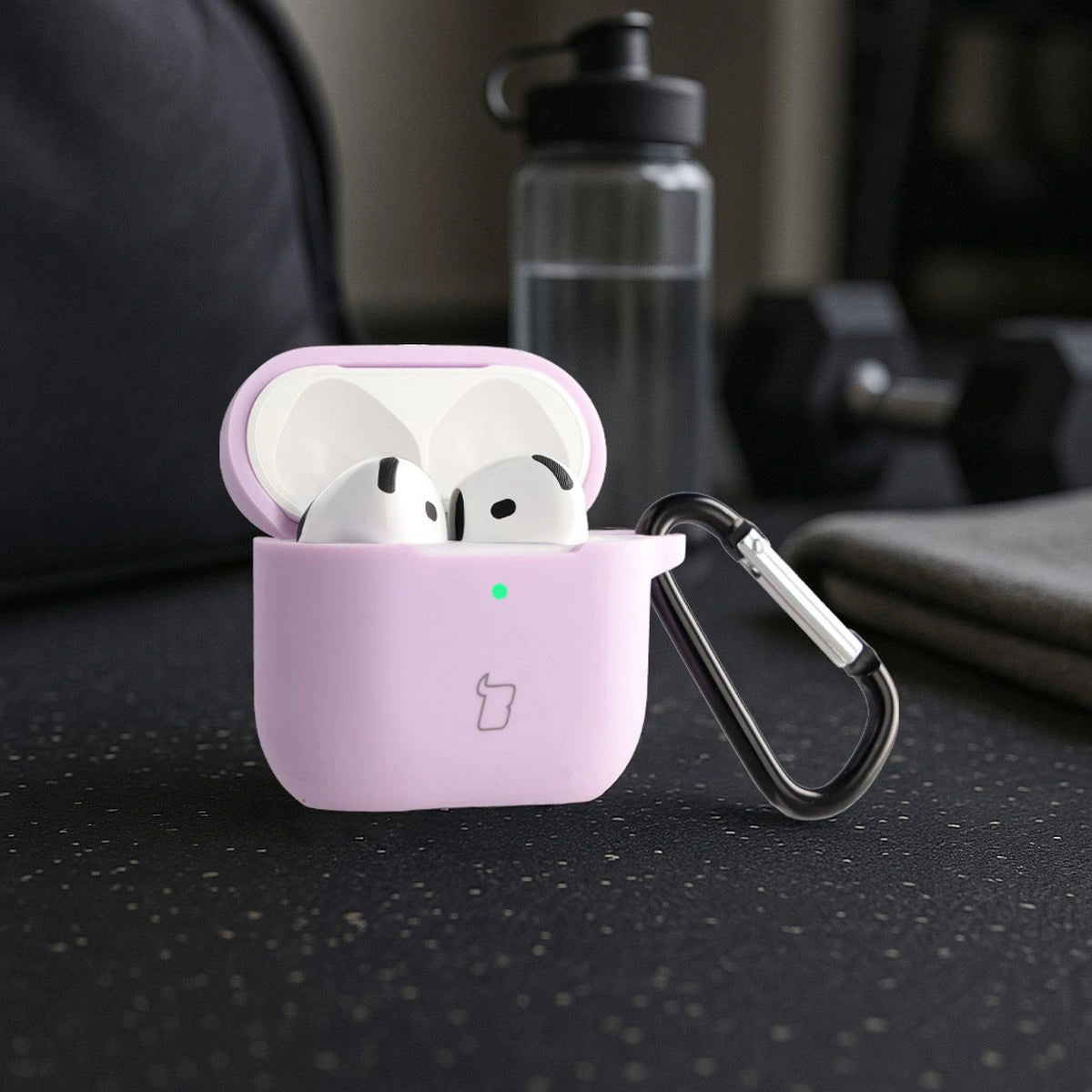 Silikonhülle mit Karabiner für AirPods 4, Bizon Case Headphone Silicone, Lavendel