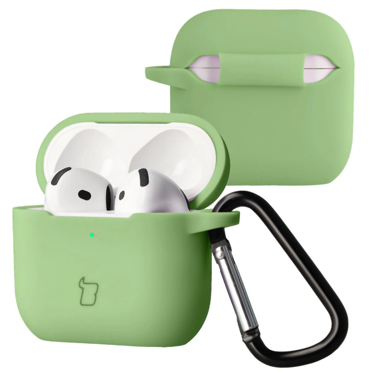 Silikonhülle mit Karabiner für AirPods 4, Bizon Case Headphone Silicone, Hellgrün