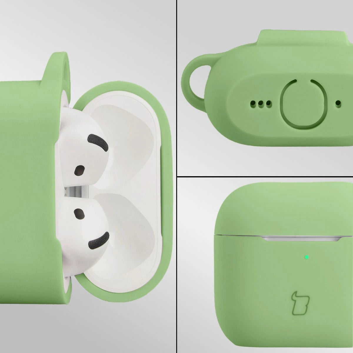 Silikonhülle mit Karabiner für AirPods 4, Bizon Case Headphone Silicone, Hellgrün
