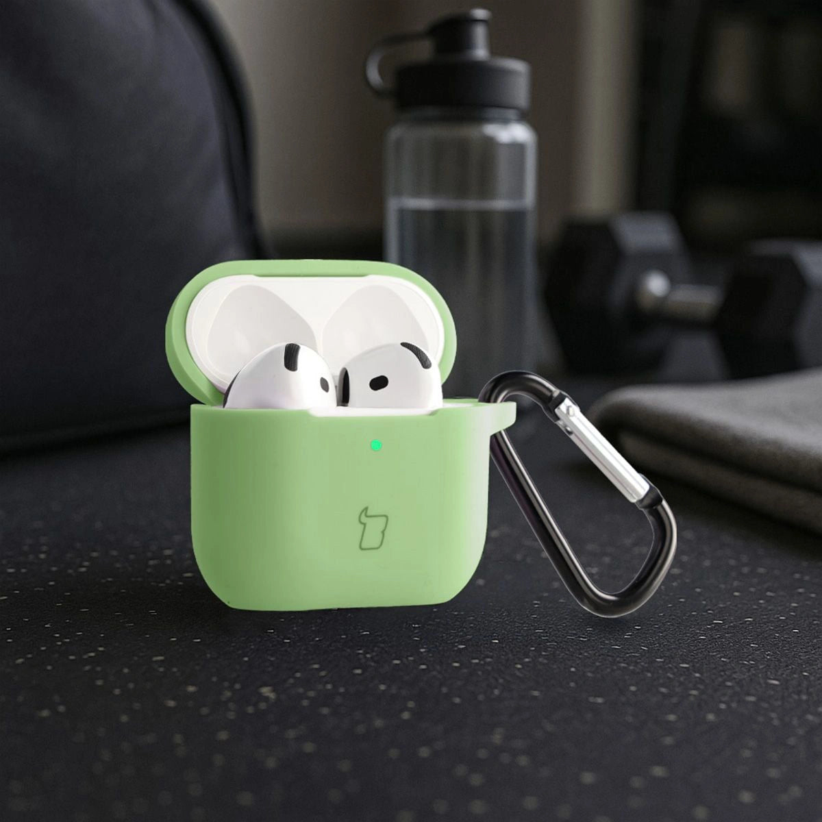 Silikonhülle mit Karabiner für AirPods 4, Bizon Case Headphone Silicone, Hellgrün