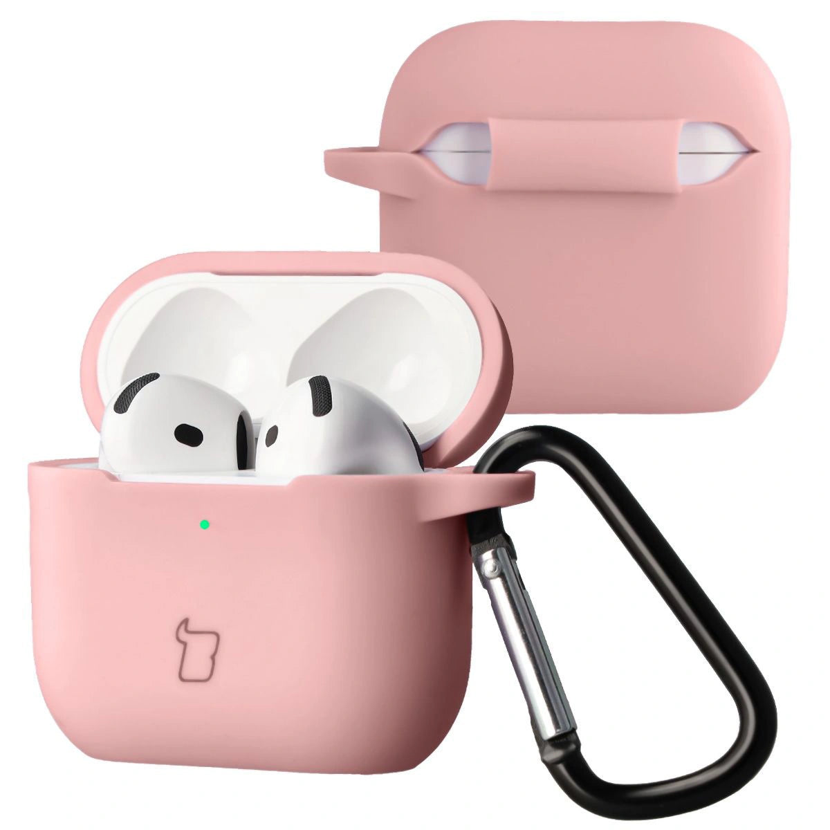 Silikonhülle mit Karabiner für AirPods 4, Bizon Case Headphone Silicone, Hellrosa