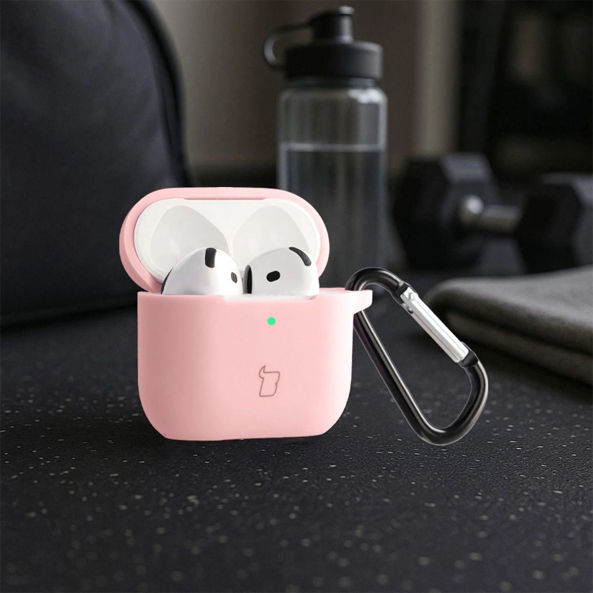 Silikonhülle mit Karabiner für AirPods 4, Bizon Case Headphone Silicone, Hellrosa