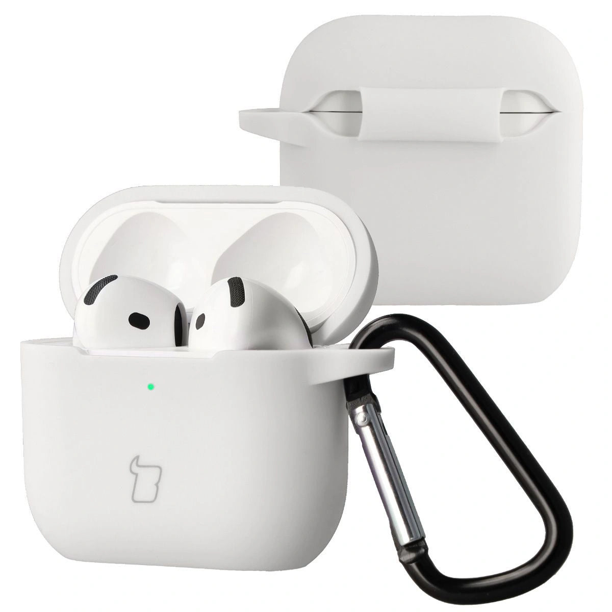 Silikonhülle mit Karabiner für AirPods 4, Bizon Case Headphone Silicone, Weiß