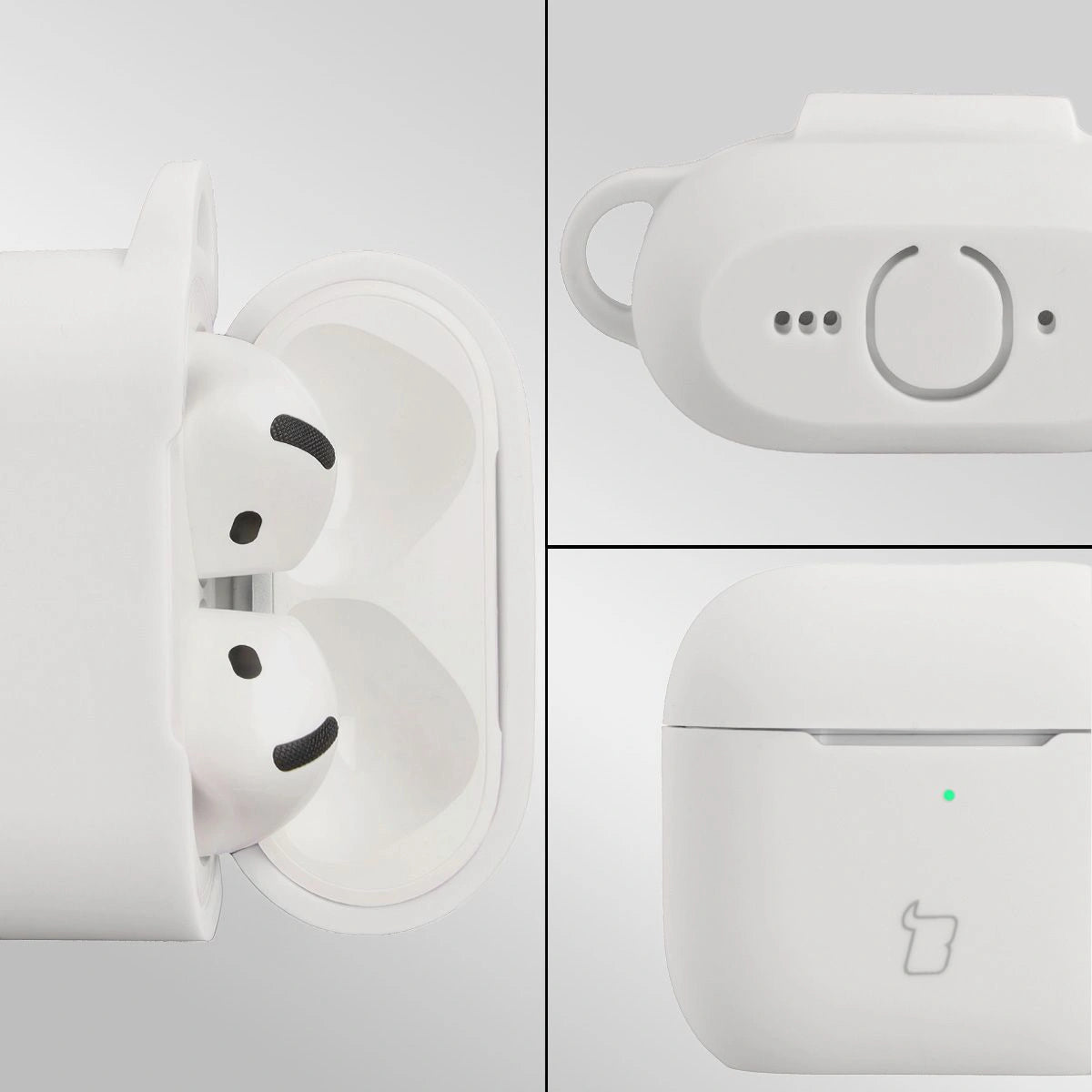 Silikonhülle mit Karabiner für AirPods 4, Bizon Case Headphone Silicone, Weiß