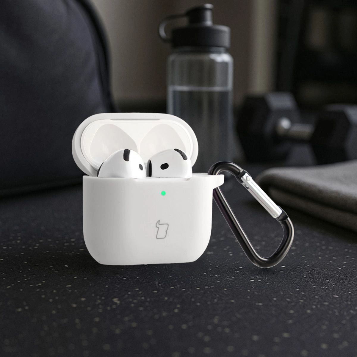 Silikonhülle mit Karabiner für AirPods 4, Bizon Case Headphone Silicone, Weiß