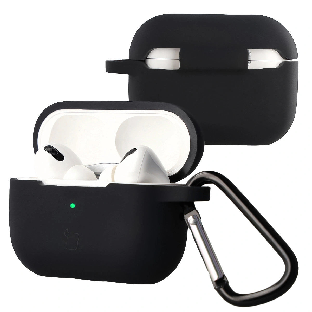 Silikonhülle mit Karabiner für AirPods Pro 2, Bizon Case Headphone Silicone, Schwarz