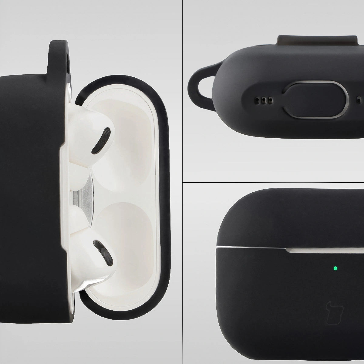 Silikonhülle mit Karabiner für AirPods Pro 2, Bizon Case Headphone Silicone, Schwarz