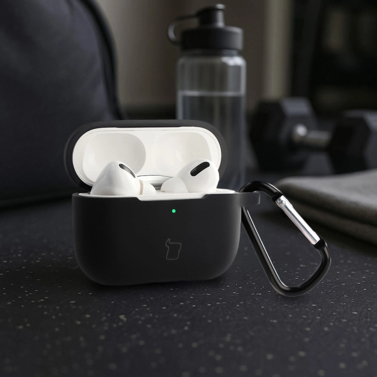 Silikonhülle mit Karabiner für AirPods Pro 2, Bizon Case Headphone Silicone, Schwarz