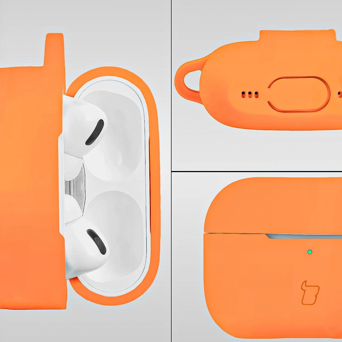 Silikonhülle mit Karabiner für AirPods Pro 2, Bizon Case Headphone Silicone, Karotte