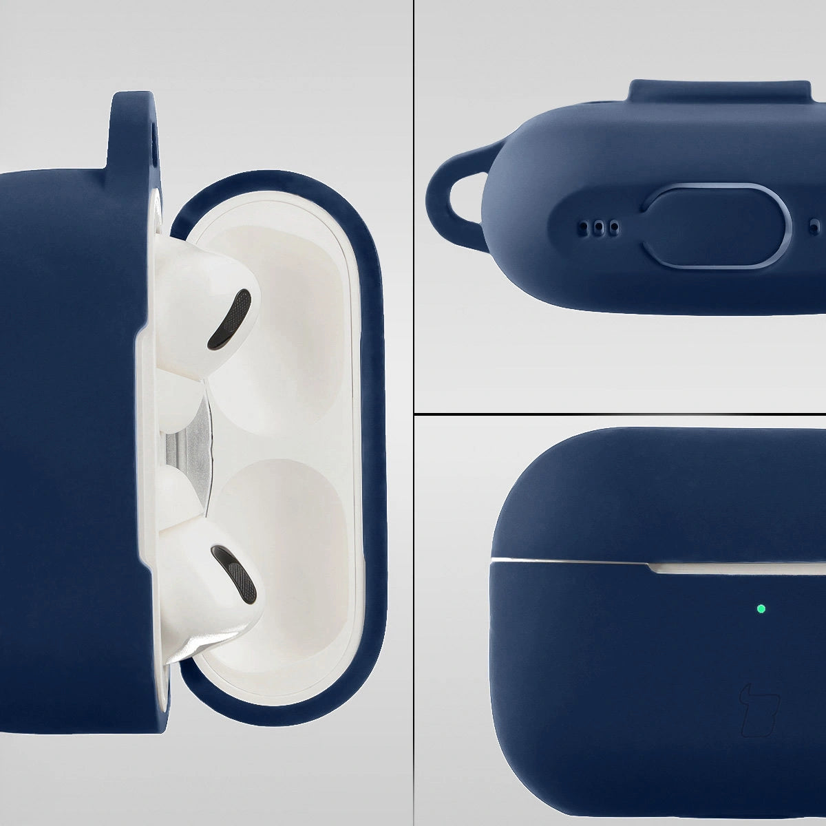 Silikonhülle mit Karabiner für AirPods Pro 2, Bizon Case Headphone Silicone, Dunkelblau