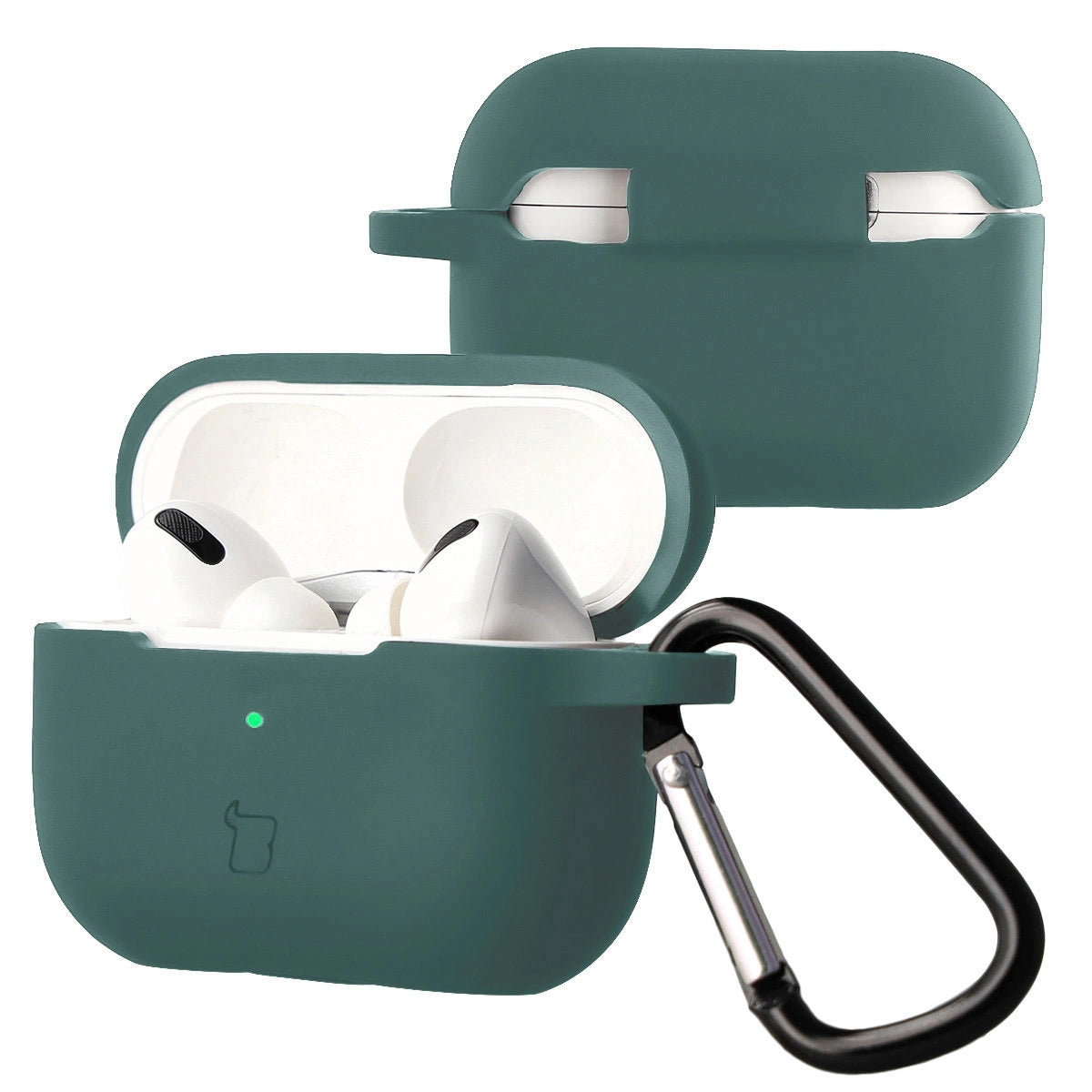 Silikonhülle mit Karabiner für AirPods Pro 2, Bizon Case Headphone Silicone, Dunkelgrün