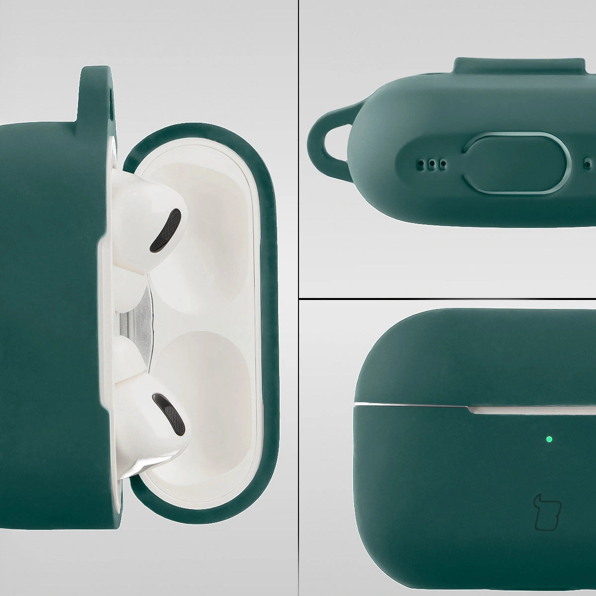 Silikonhülle mit Karabiner für AirPods Pro 2, Bizon Case Headphone Silicone, Dunkelgrün
