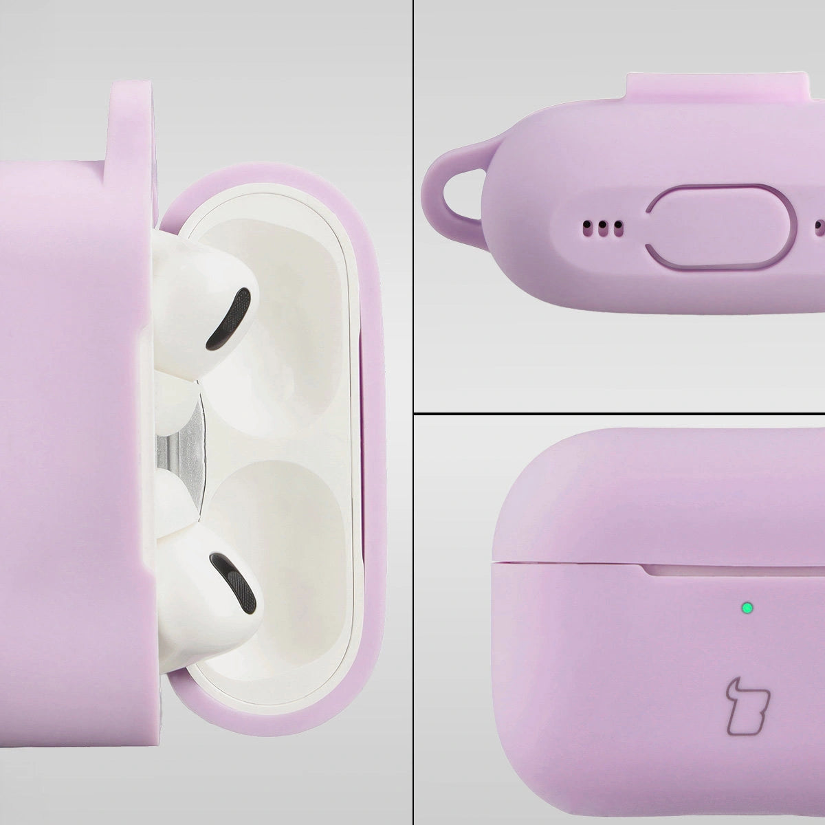 Silikonhülle mit Karabiner für AirPods Pro 2, Bizon Case Headphone Silicone, Lavendel