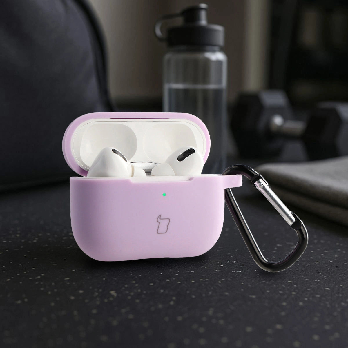 Silikonhülle mit Karabiner für AirPods Pro 2, Bizon Case Headphone Silicone, Lavendel