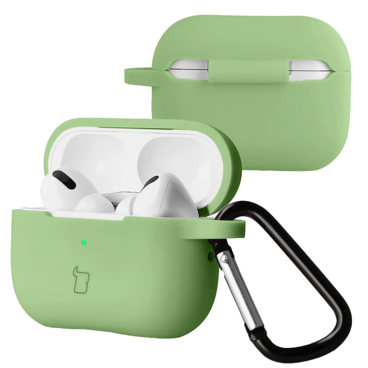 Silikonhülle mit Karabiner für AirPods Pro 2, Bizon Case Headphone Silicone, Hellgrün