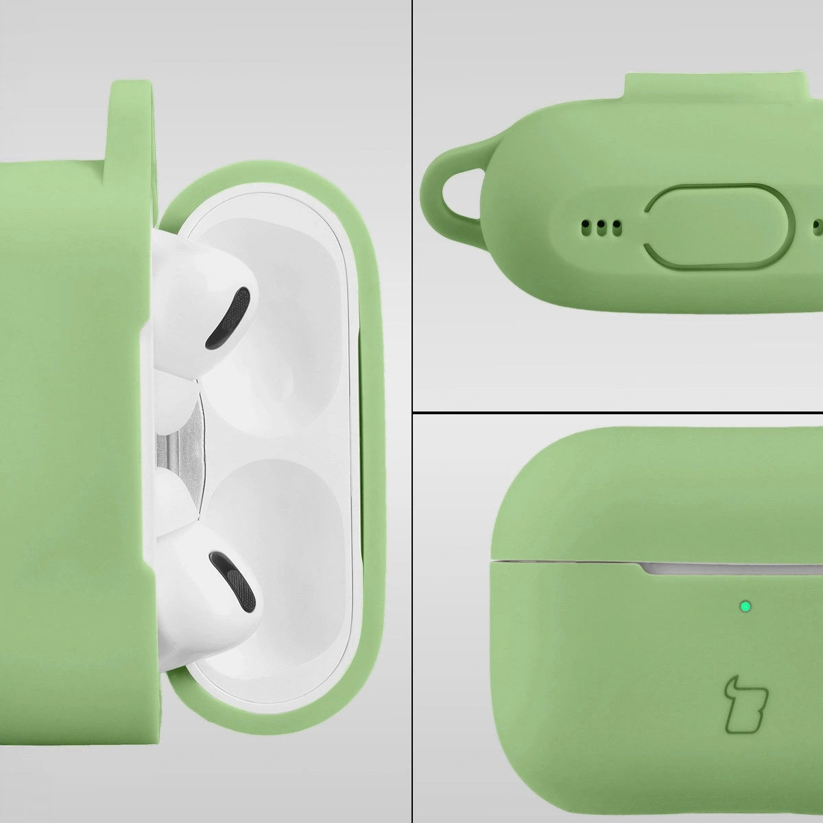 Silikonhülle mit Karabiner für AirPods Pro 2, Bizon Case Headphone Silicone, Hellgrün