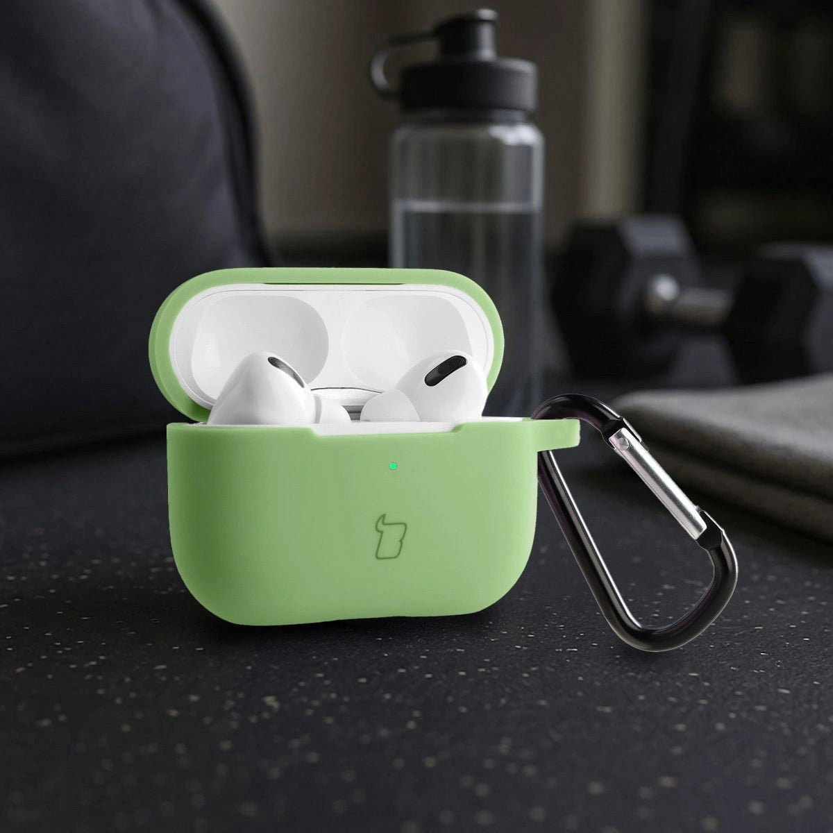 Silikonhülle mit Karabiner für AirPods Pro 2, Bizon Case Headphone Silicone, Hellgrün