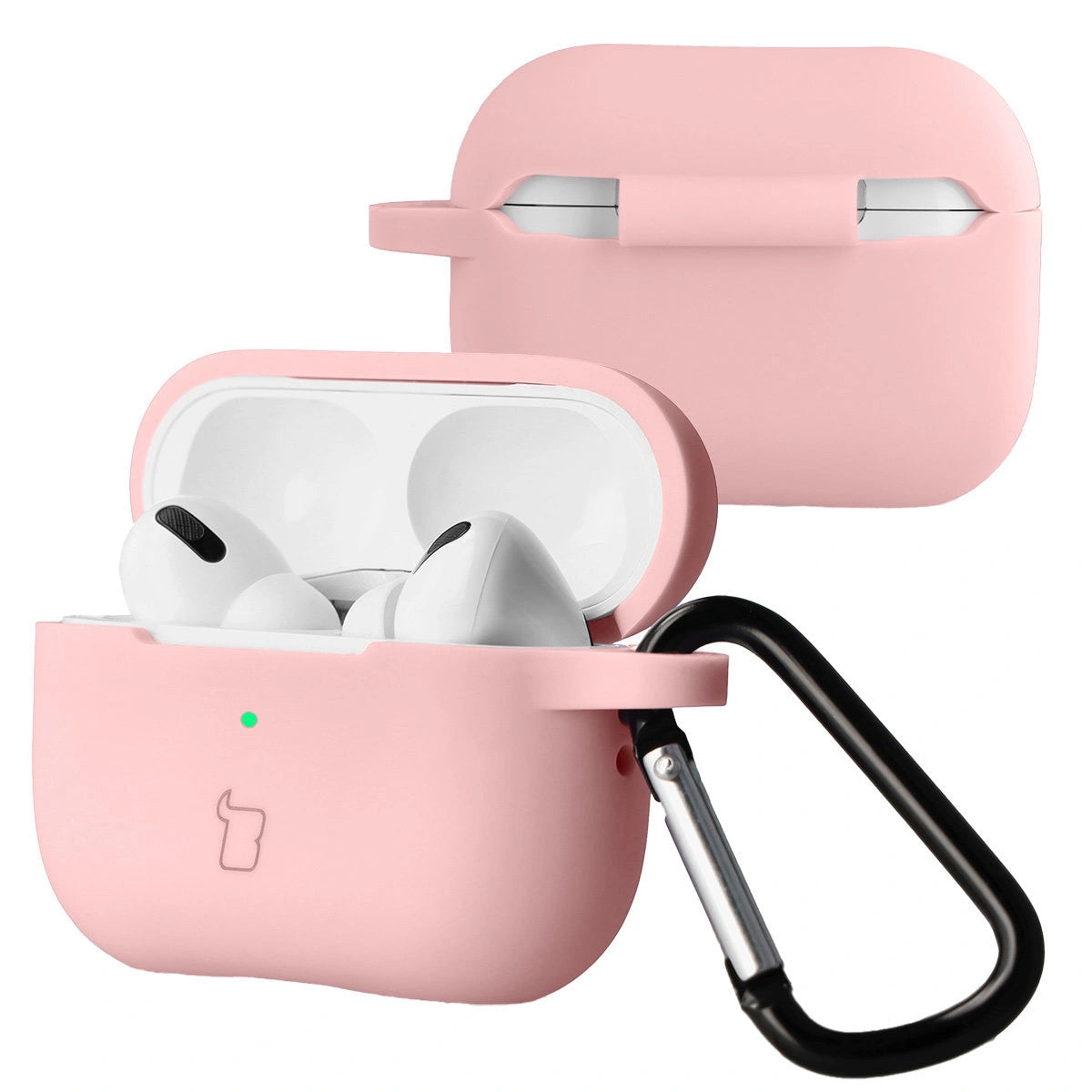 Silikonhülle mit Karabiner für AirPods Pro 2, Bizon Case Headphone Silicone, Hellrosa