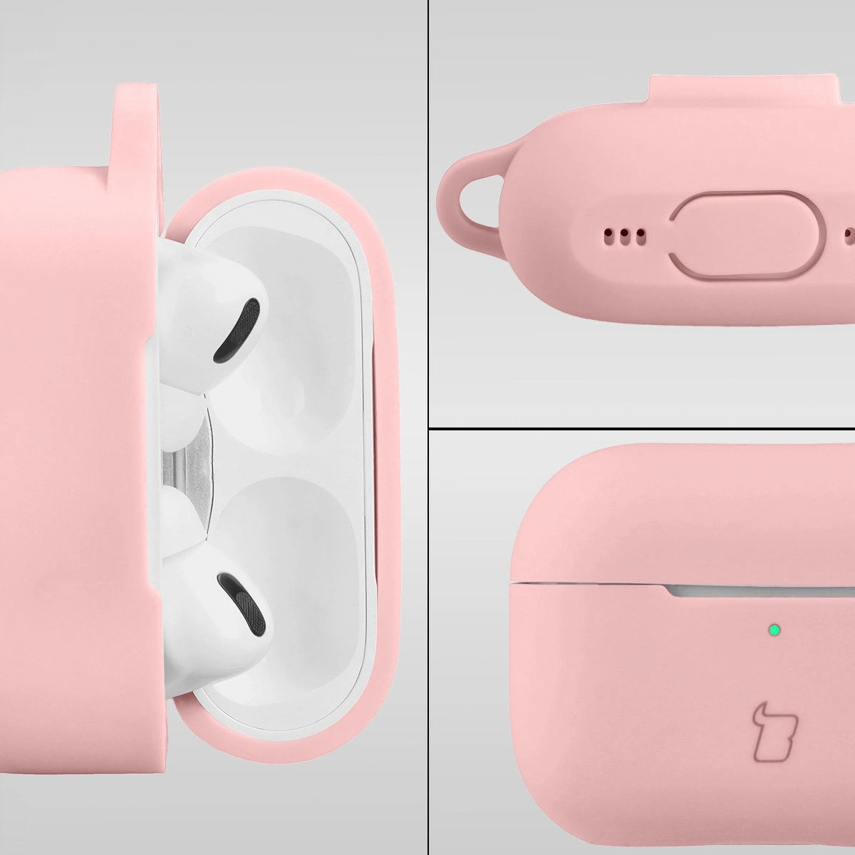 Silikonhülle mit Karabiner für AirPods Pro 2, Bizon Case Headphone Silicone, Hellrosa