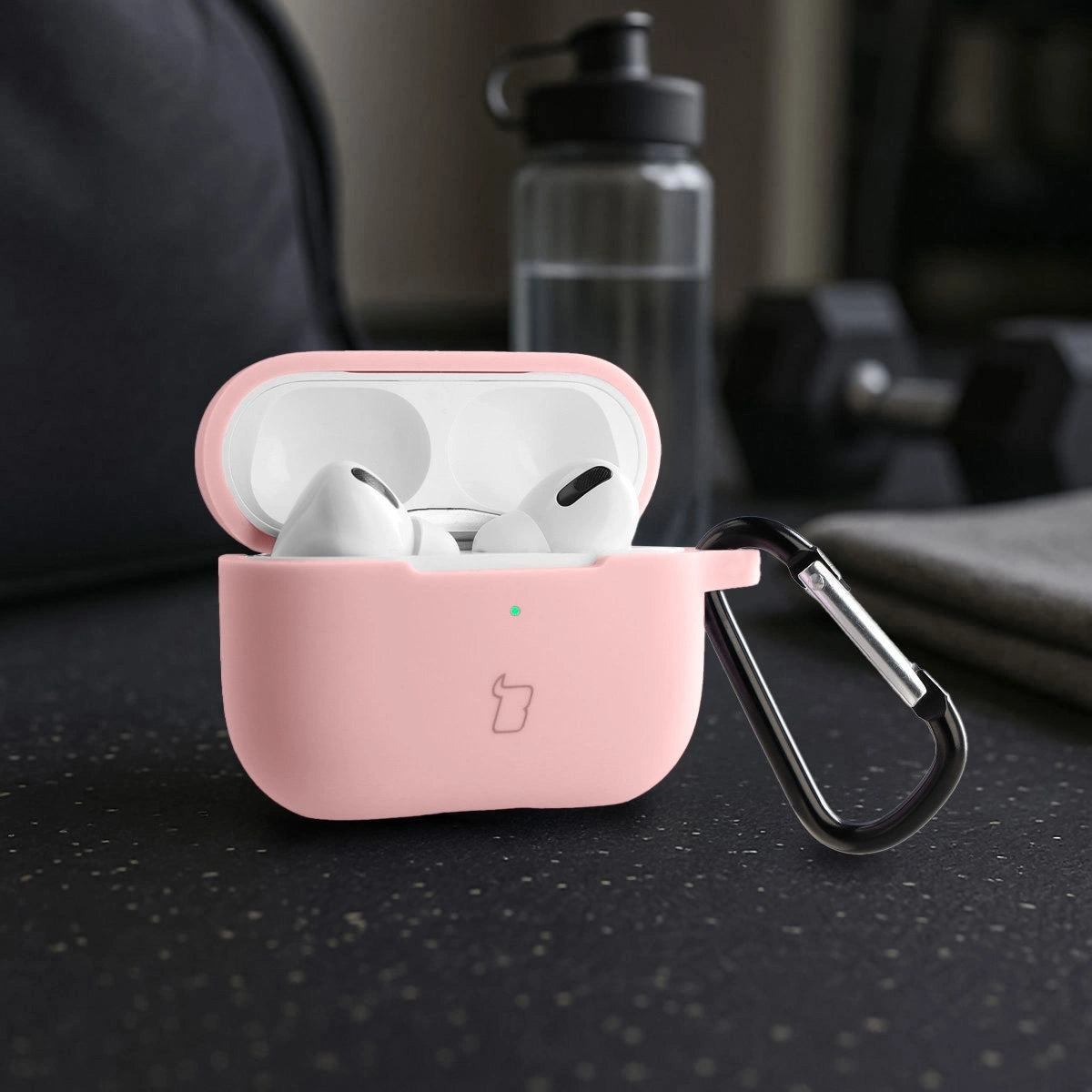 Silikonhülle mit Karabiner für AirPods Pro 2, Bizon Case Headphone Silicone, Hellrosa
