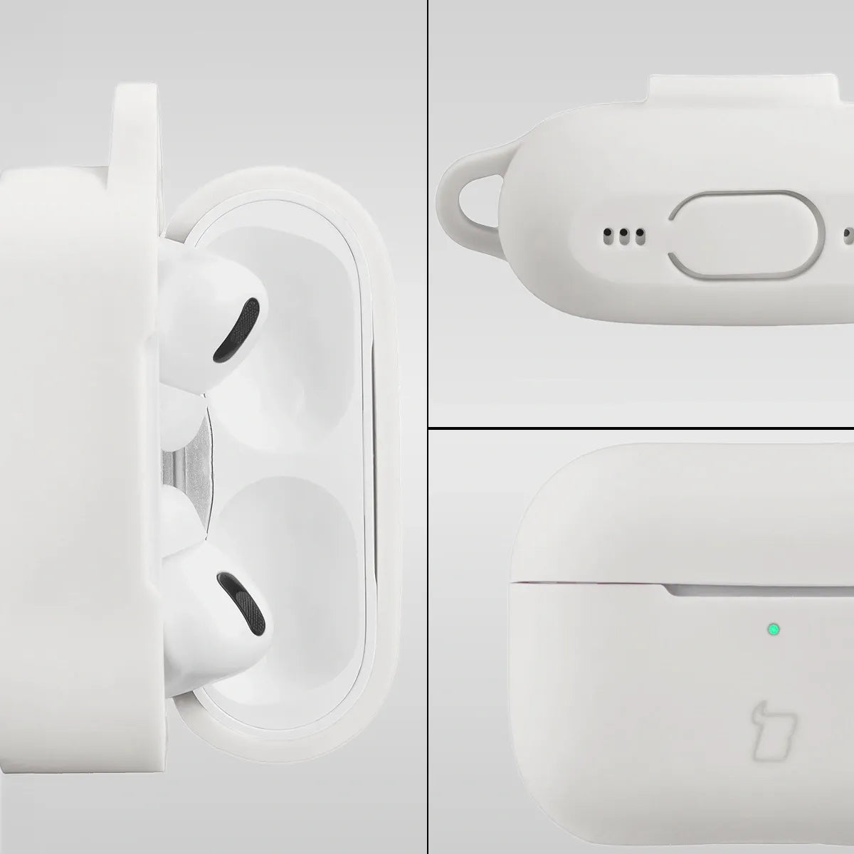 Silikonhülle mit Karabiner für AirPods Pro 2, Bizon Case Headphone Silicone, Weiß