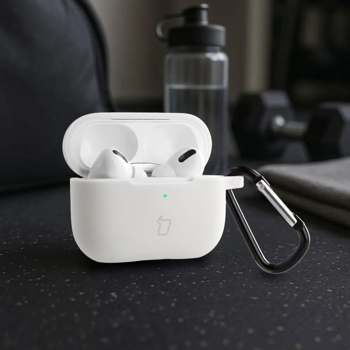 Silikonhülle mit Karabiner für AirPods Pro 2, Bizon Case Headphone Silicone, Weiß