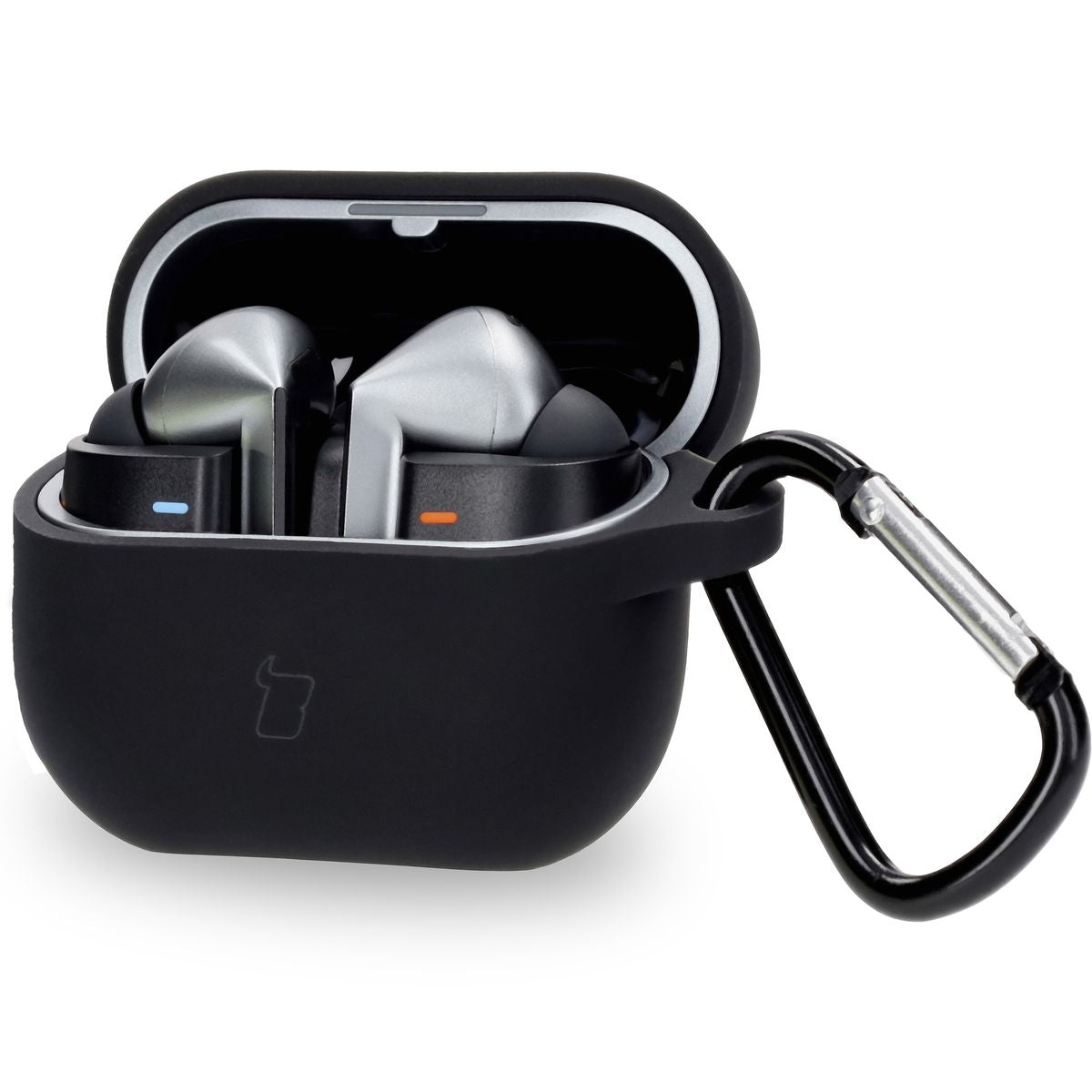 Silikonhülle mit Karabiner für Galaxy Buds 3/3 Pro/3 FE, Bizon Case Headphone Silicone, Schwarz