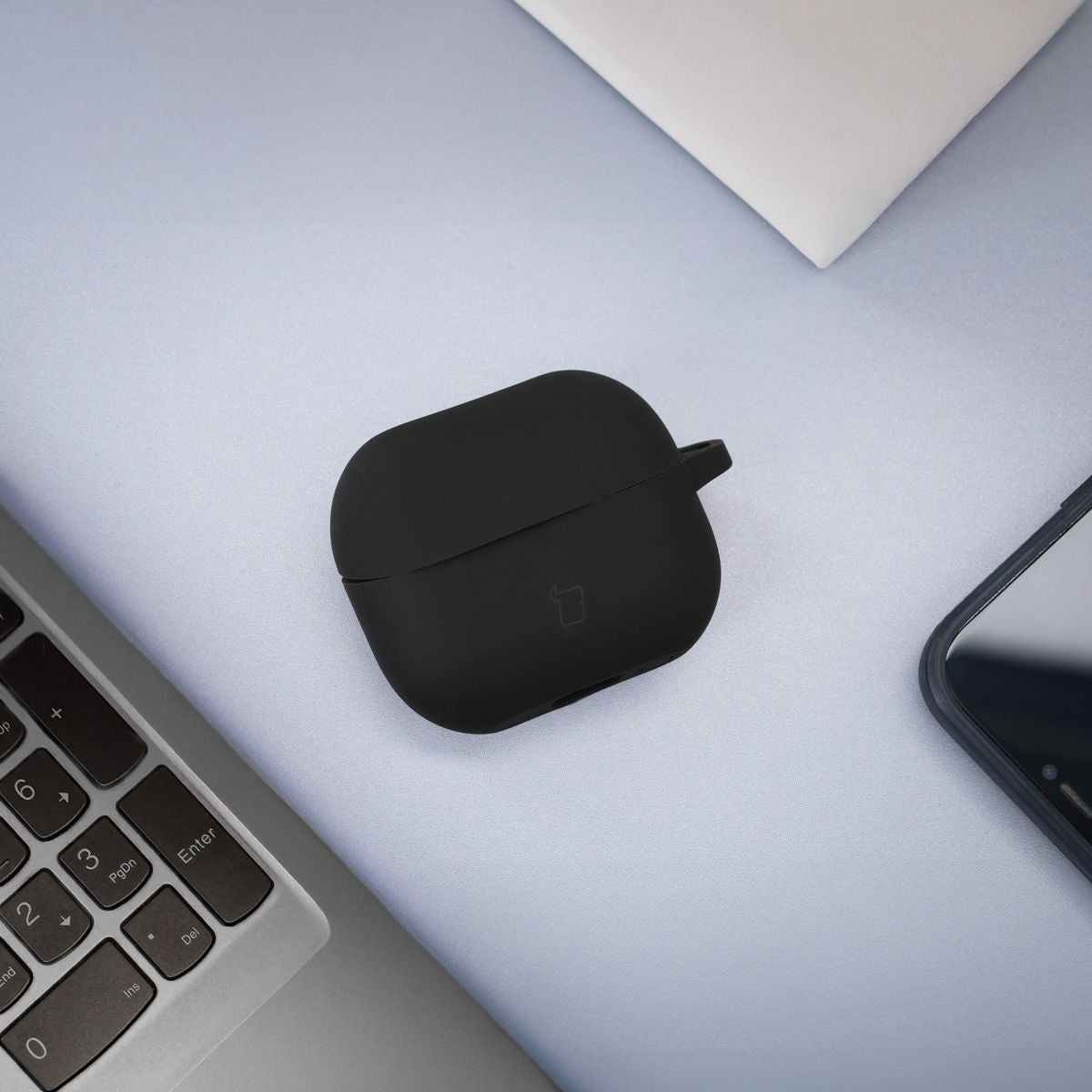 Silikonhülle mit Karabiner für Galaxy Buds 3/3 Pro/3 FE, Bizon Case Headphone Silicone, Schwarz