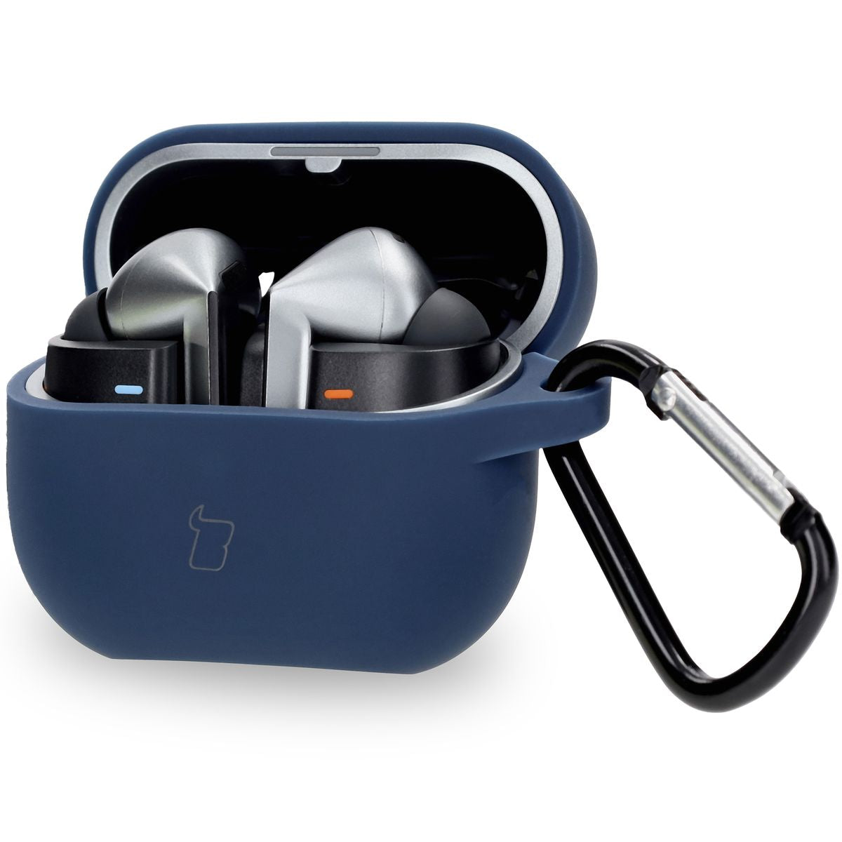 Silikonhülle mit Karabiner für Galaxy Buds 3/3 Pro/3 FE, Bizon Case Headphone Silicone, Dunkelblau