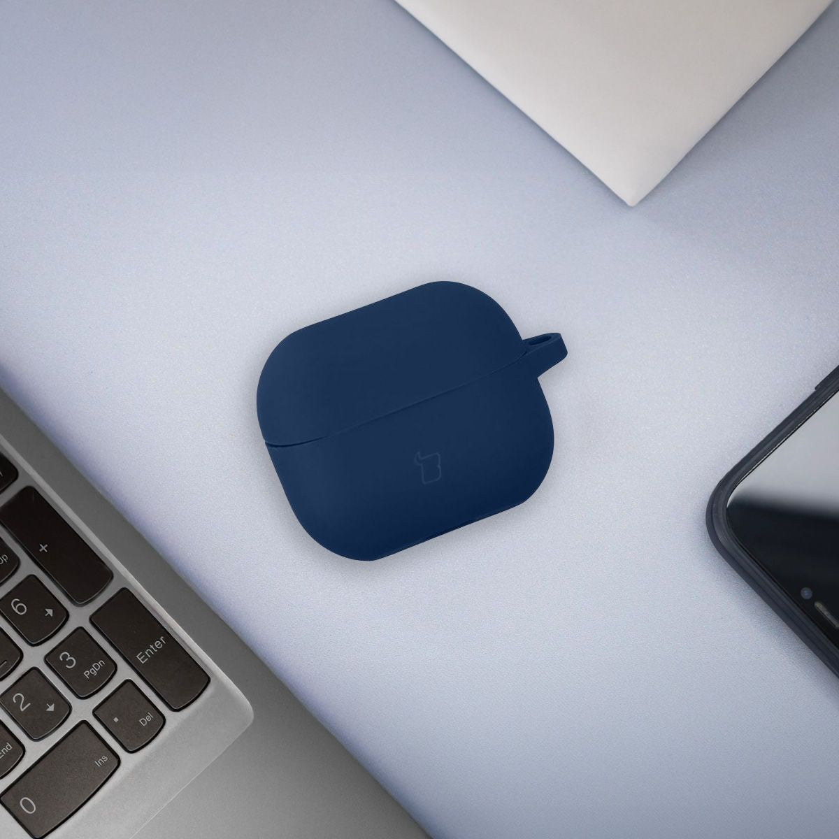 Silikonhülle mit Karabiner für Galaxy Buds 3/3 Pro/3 FE, Bizon Case Headphone Silicone, Dunkelblau