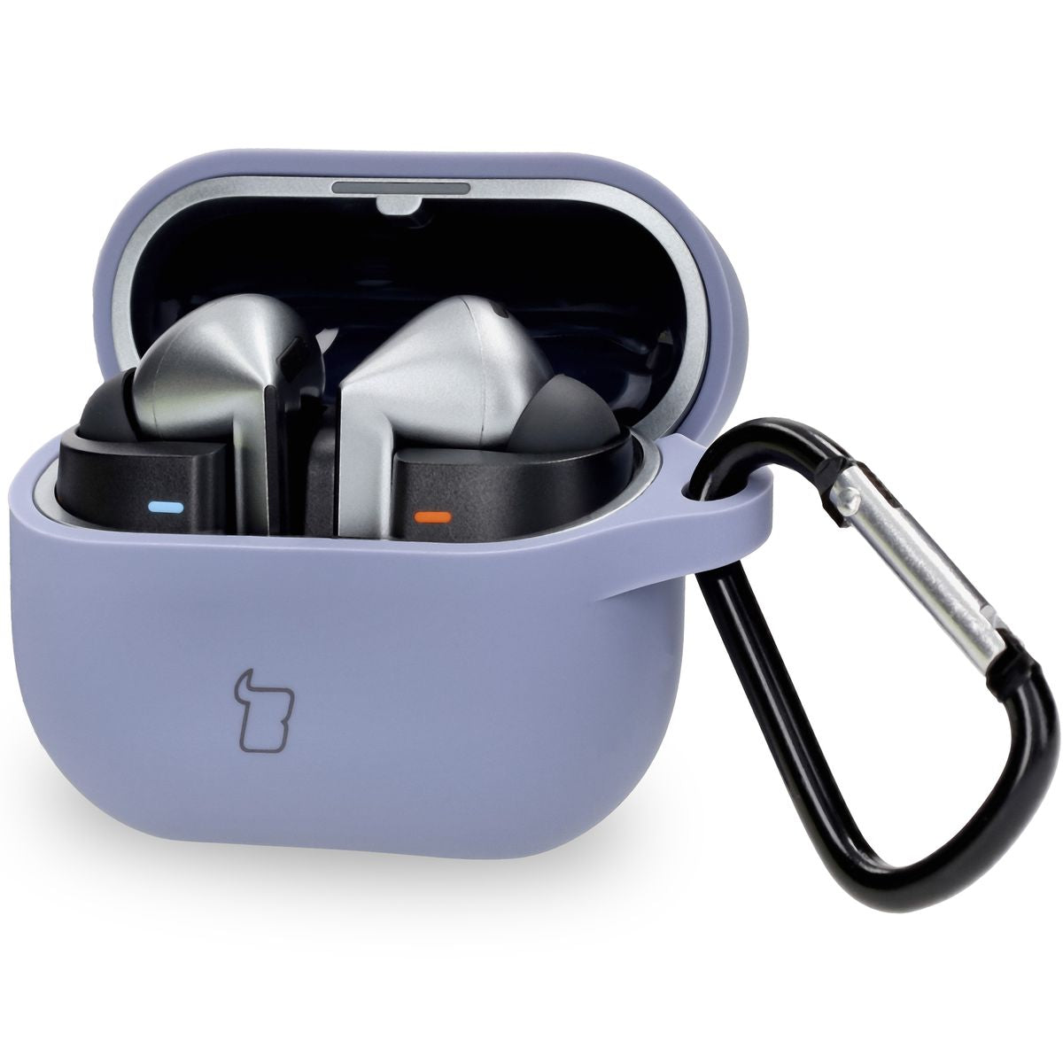 Silikonhülle mit Karabiner für Galaxy Buds 3/3 Pro/3 FE, Bizon Case Headphone Silicone, Grau