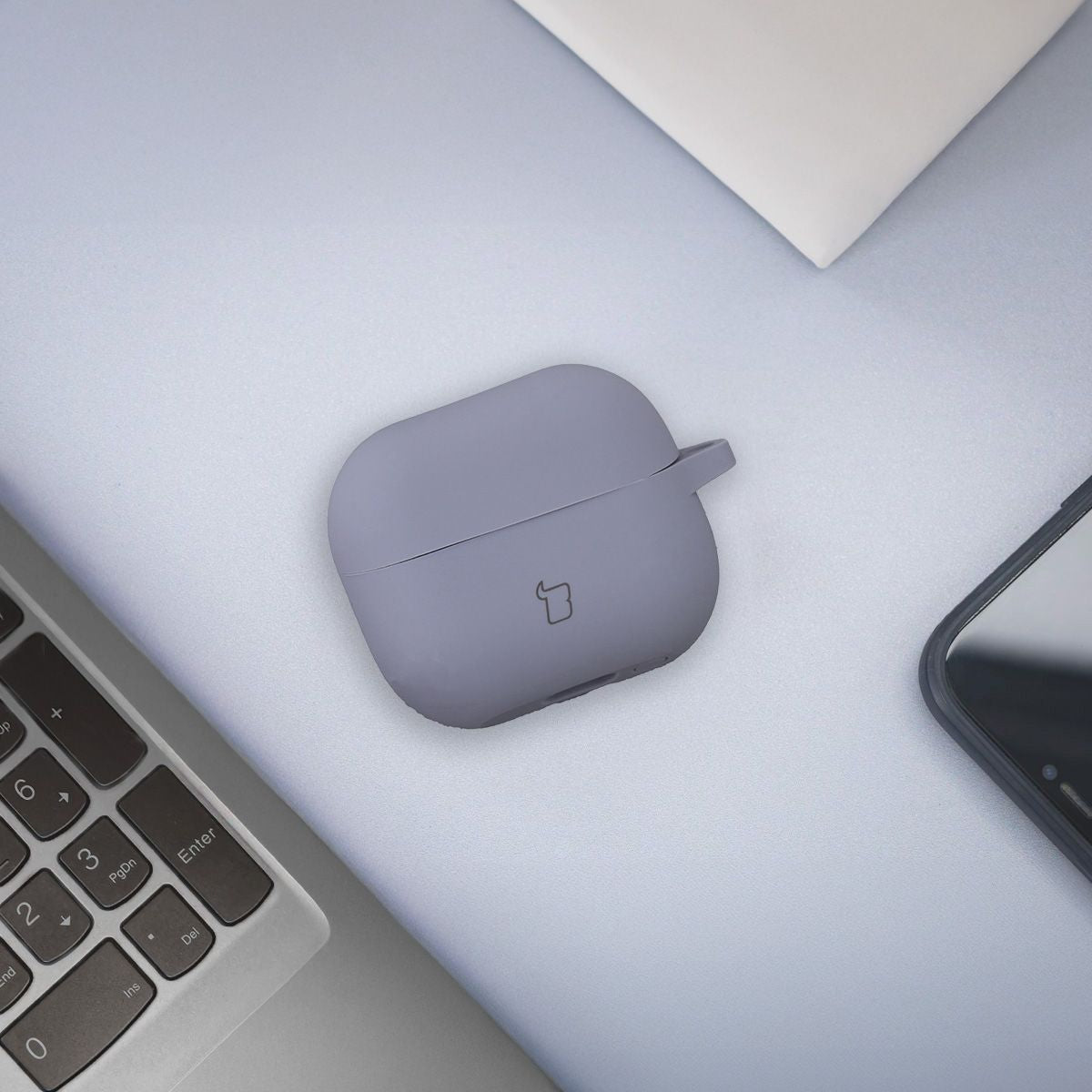 Silikonhülle mit Karabiner für Galaxy Buds 3/3 Pro/3 FE, Bizon Case Headphone Silicone, Grau