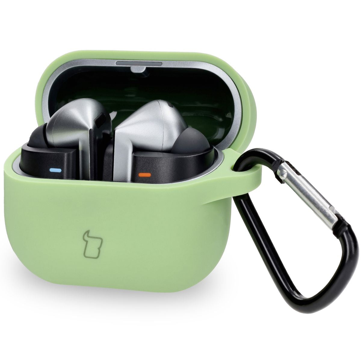Silikonhülle mit Karabiner für Galaxy Buds 3/3 Pro/3 FE, Bizon Case Headphone Silicone, Hellgrün