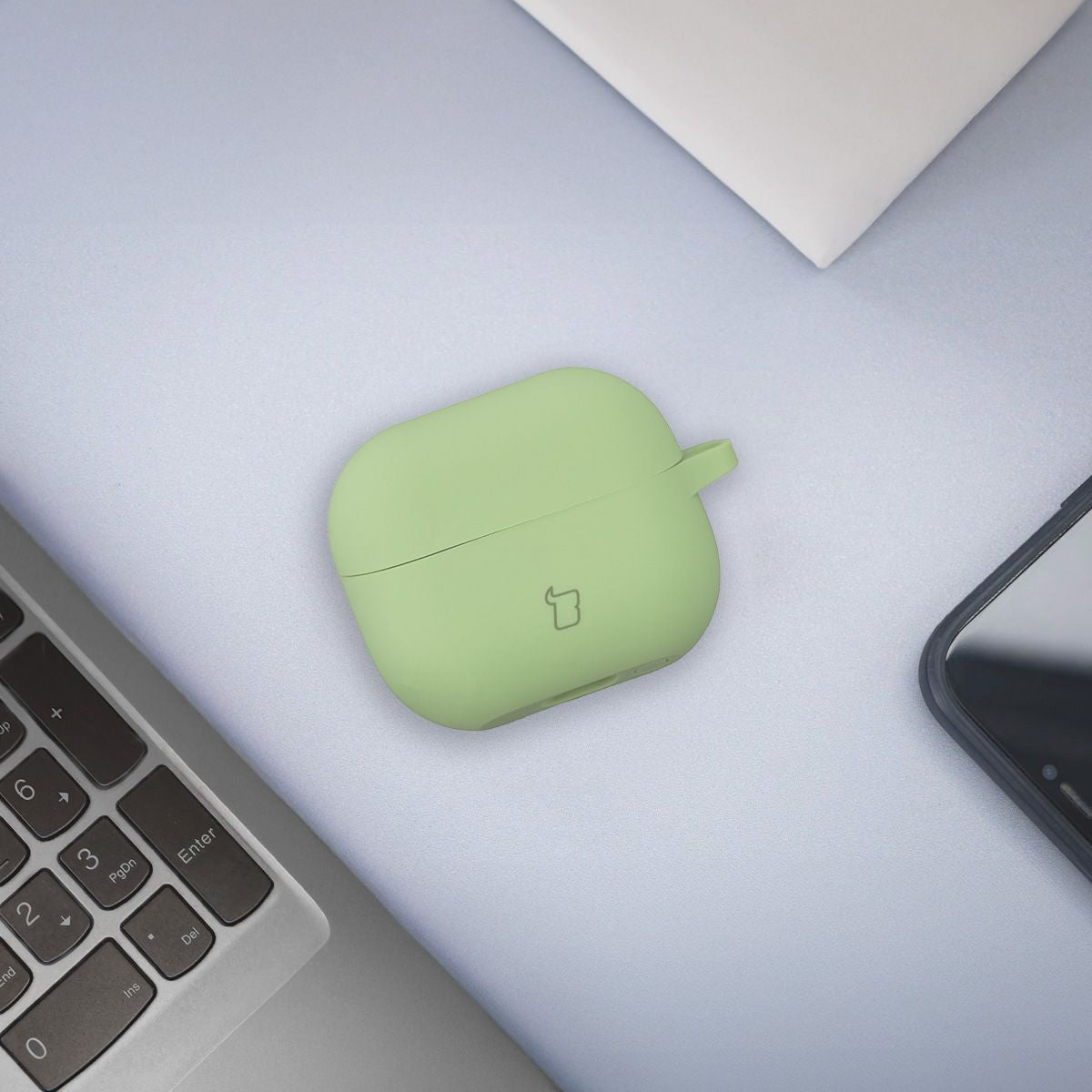 Silikonhülle mit Karabiner für Galaxy Buds 3/3 Pro/3 FE, Bizon Case Headphone Silicone, Hellgrün