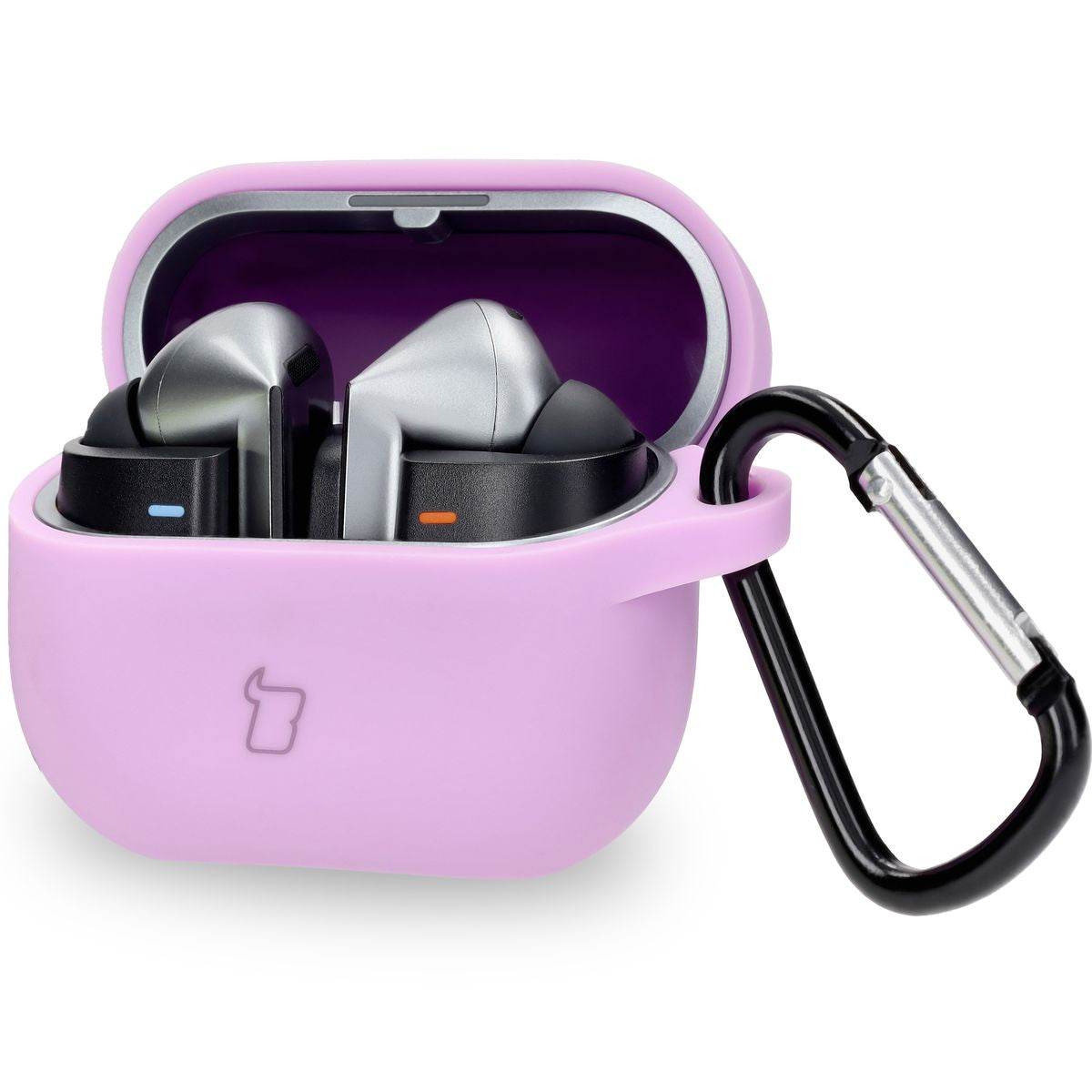 Silikonhülle mit Karabiner für Galaxy Buds 3/3 Pro/3 FE, Bizon Case Headphone Silicone, Hellviolett