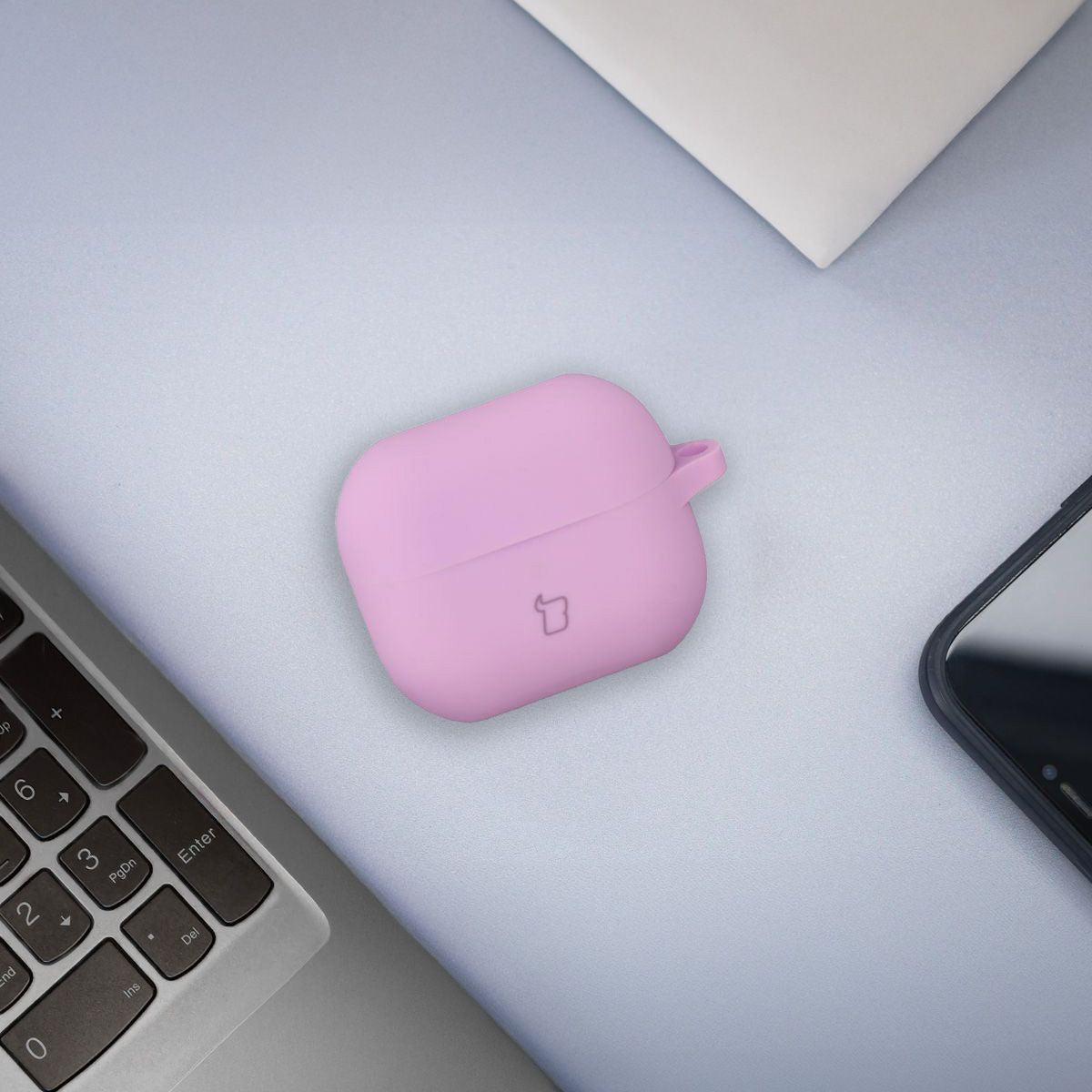 Silikonhülle mit Karabiner für Galaxy Buds 3/3 Pro/3 FE, Bizon Case Headphone Silicone, Hellviolett